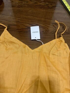 Mustard Yellow Slip Dress with Adjustable Straps Amazhiyu linen